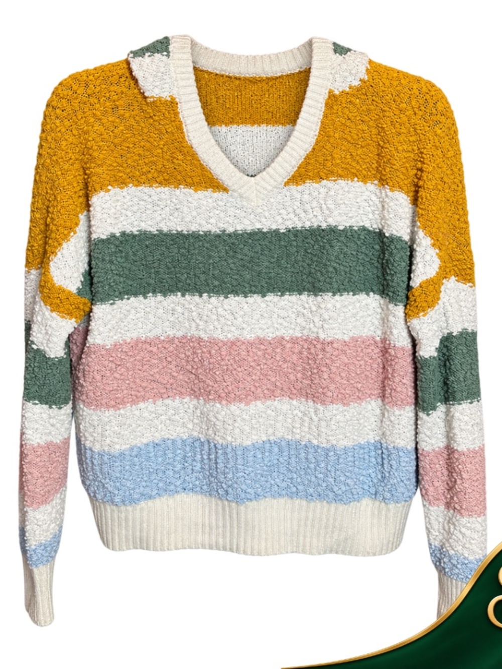 Hooded Sweater Jolie & Joy Colorblock Striped Chunky Knit Women's